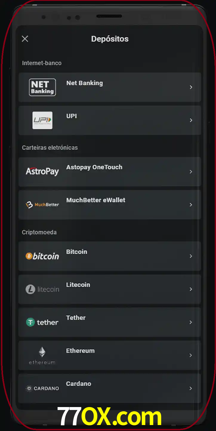 Você pode usar métodos alternativos de depósito.